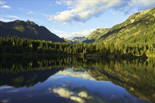 Reflection of Majesty - This is Gold Creek Pond near Snoqualmie Pass.  Taken just as the fall colors started to show on the mountainsides as the sun set behind me.